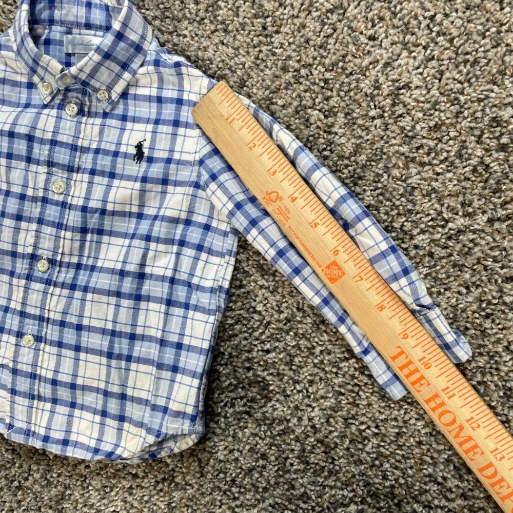 Ralph Lauren Kid's 18M Button Down Long Sleeve Shirt Blue White Plaid Cotton